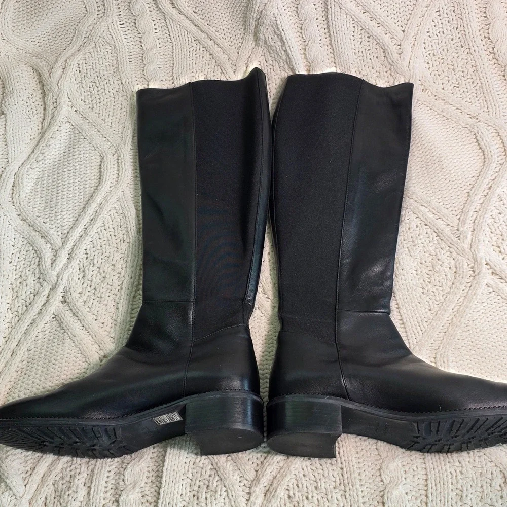 Aquatalia Tall Waterproof Boots Black Leather Stretch Back Calf Women 10